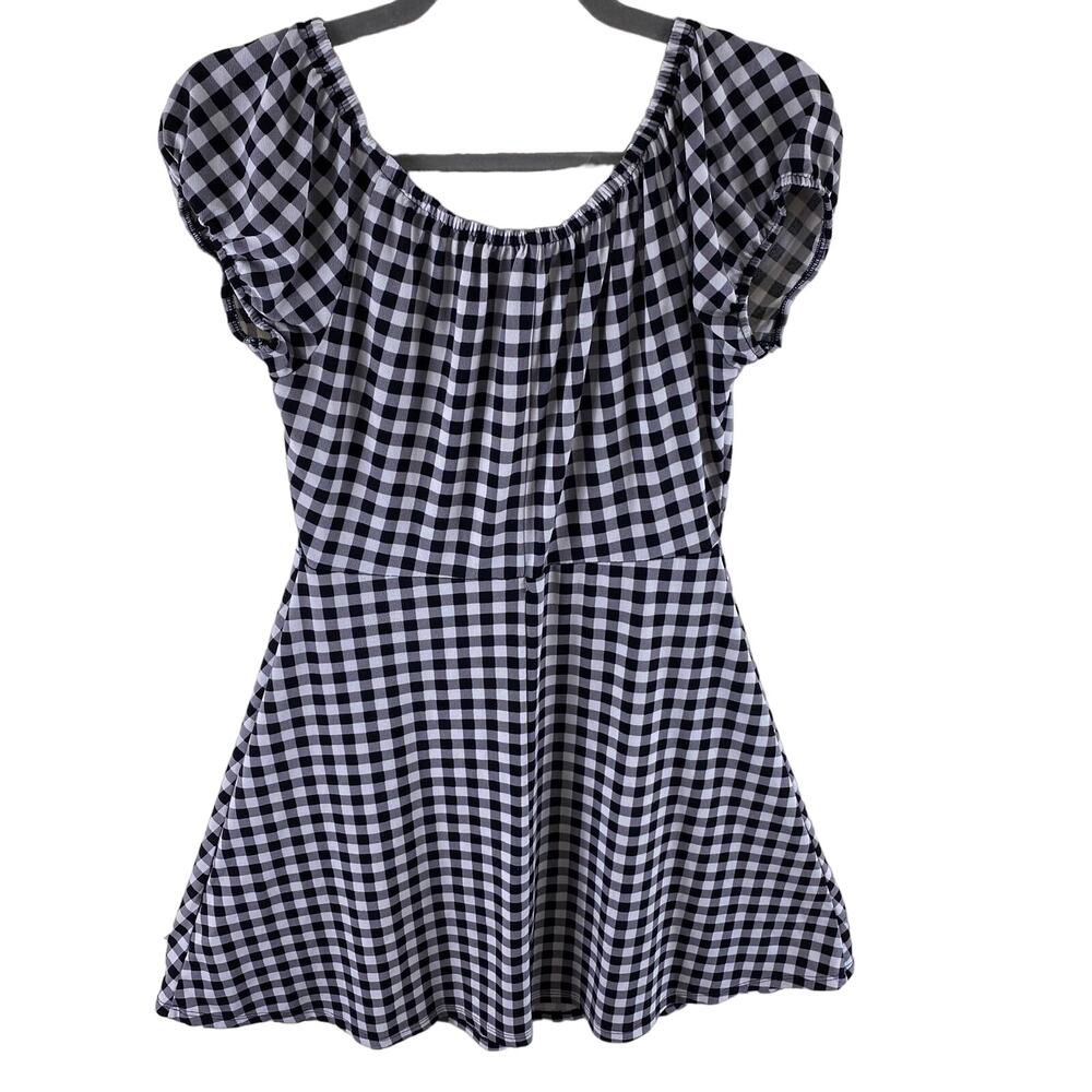 Express‎ Black White Checkered Stretchy Scoop Neck Cap Sleeve Fit & Fare Dress S